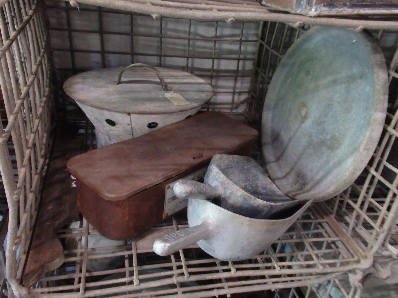 Gal scoops and Metalware for sale at Heath's Old Wares , Collectables and Industrial Antiques 19-21 Broadway Burringbar, Open 7 Days Ph 0266771181